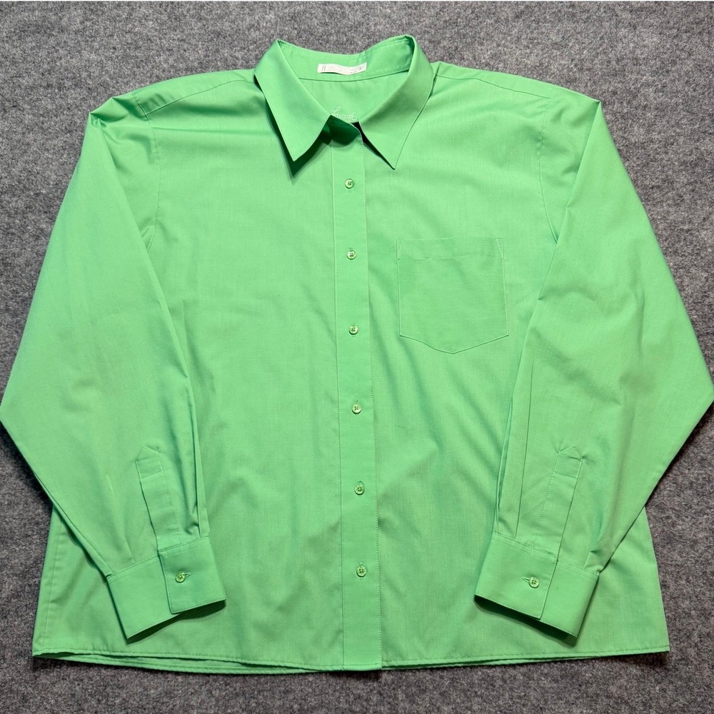 FOXCROFT Green Long Sleeve Wrinkle Free Button Down Shirt Blouse Womens Size 18